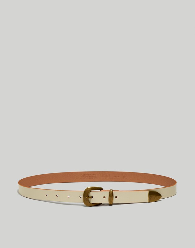 Skinny Leather Western Belt PALE OYSTER