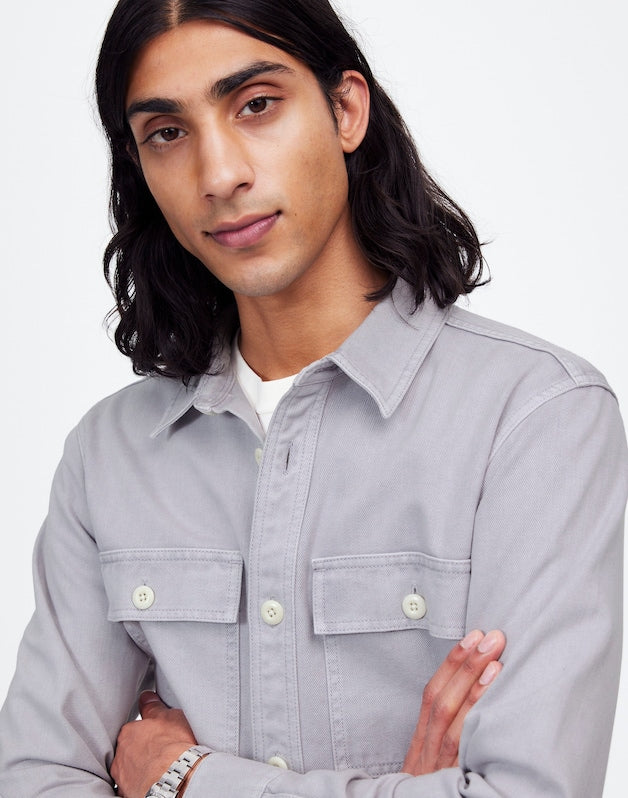Garment-Dyed Straight-Hem Work Shirt FADED LAVENDER
