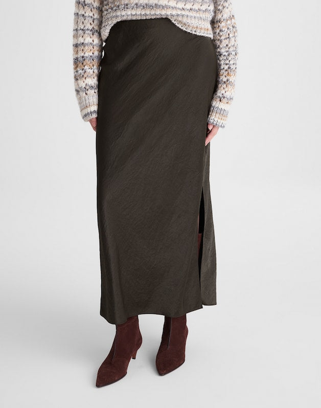 Satin Maxi Slip Skirt MIDNIGHT OLIVE