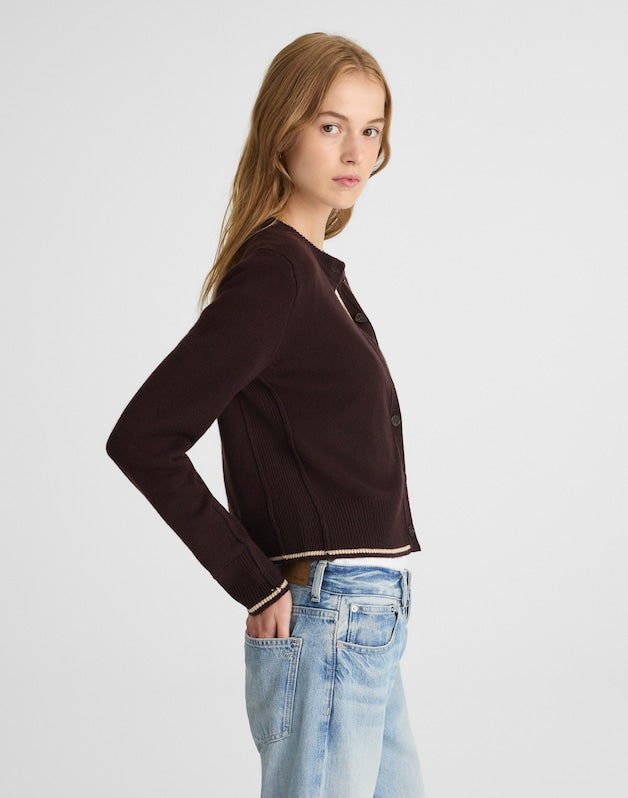 Cashmere Button-Front Cardigan Sweater MOLASSES COMBO
