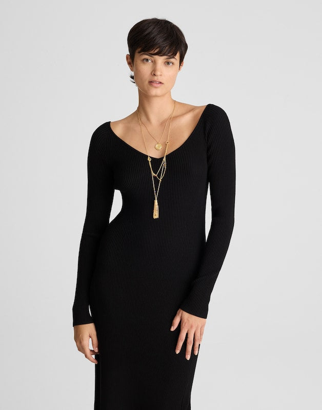 The Signature Knit V-Neck Midi Dress ABYSS