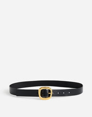 Sculptural Buckle Belt in Leather TRUE BLACK