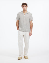 Basketweave Short-Sleeve Button-Up DUSTY CELADON