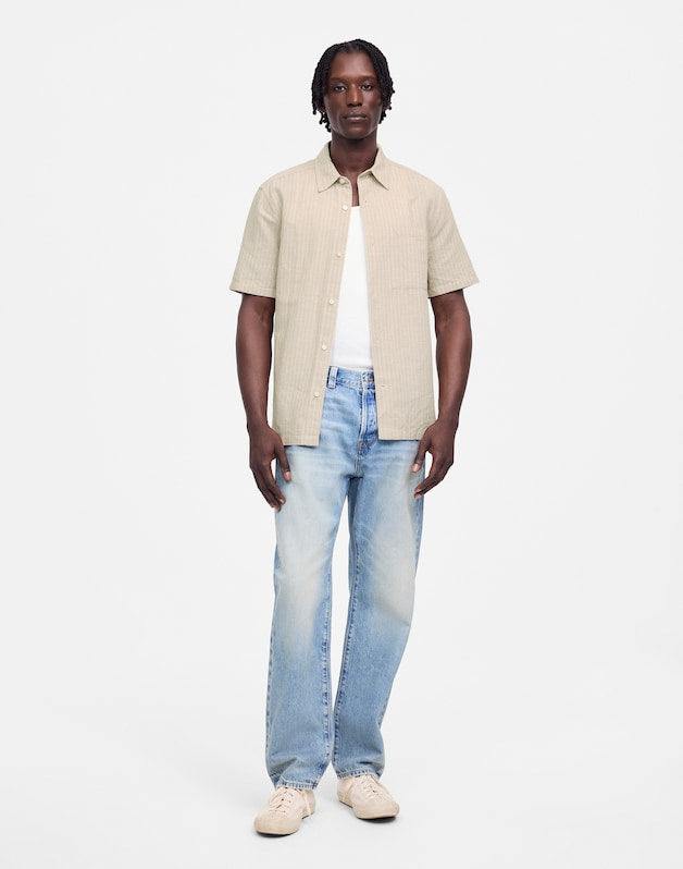 Button-Up Short-Sleeve Shirt in Cotton-Linen Blend BENGAL PLAID