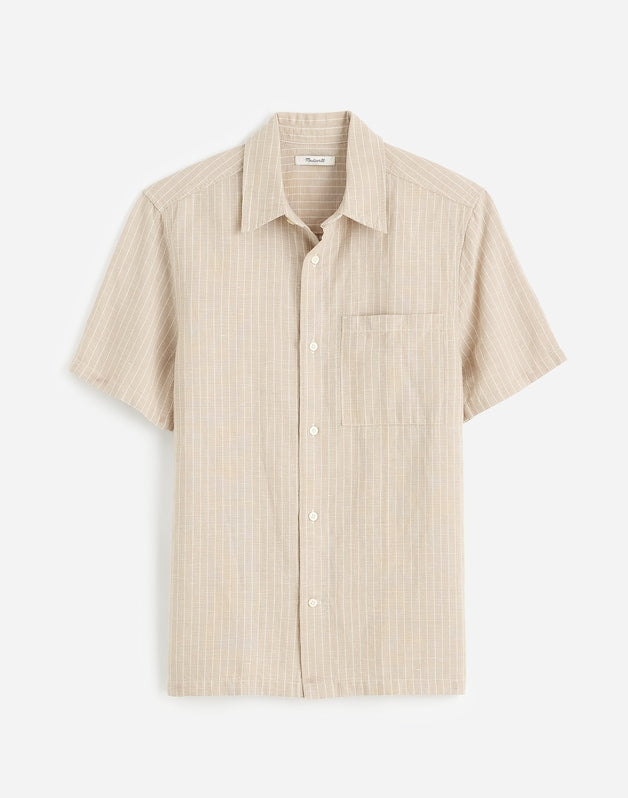 Button-Up Short-Sleeve Shirt in Cotton-Linen Blend BENGAL PLAID