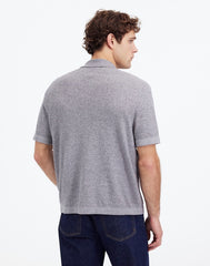 Marled Cotton Button-Up Sweater Polo GREY MARL