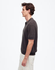 Waffle-Knit Johnny-Collar Sweater Polo DARK SURPLUS