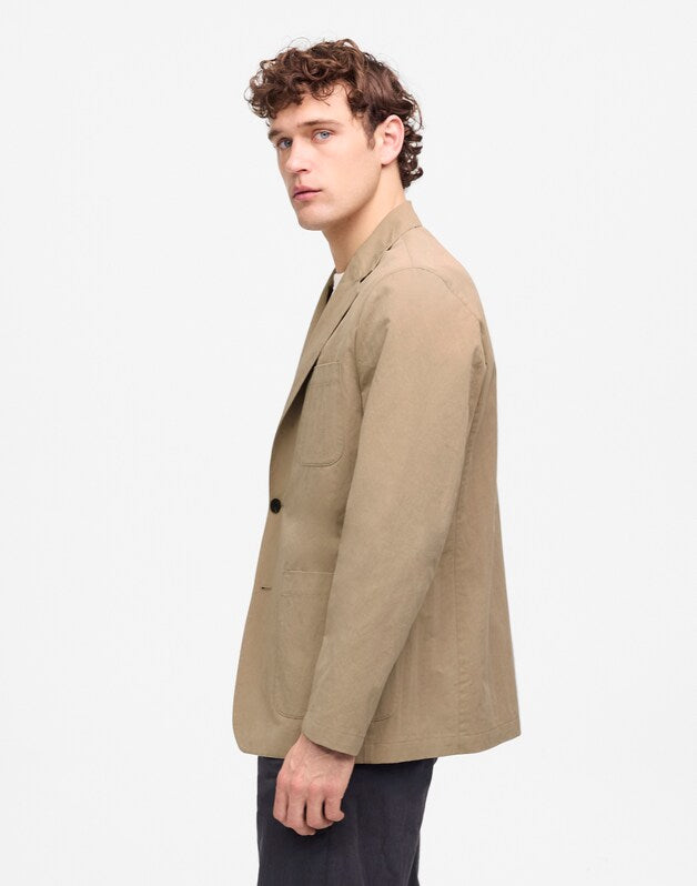 Unstructured Three-Button Blazer in Cotton Blend DESERT TAUPE