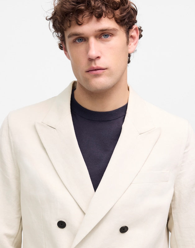 Double-Breasted Blazer in Cotton-Linen Blend BONE