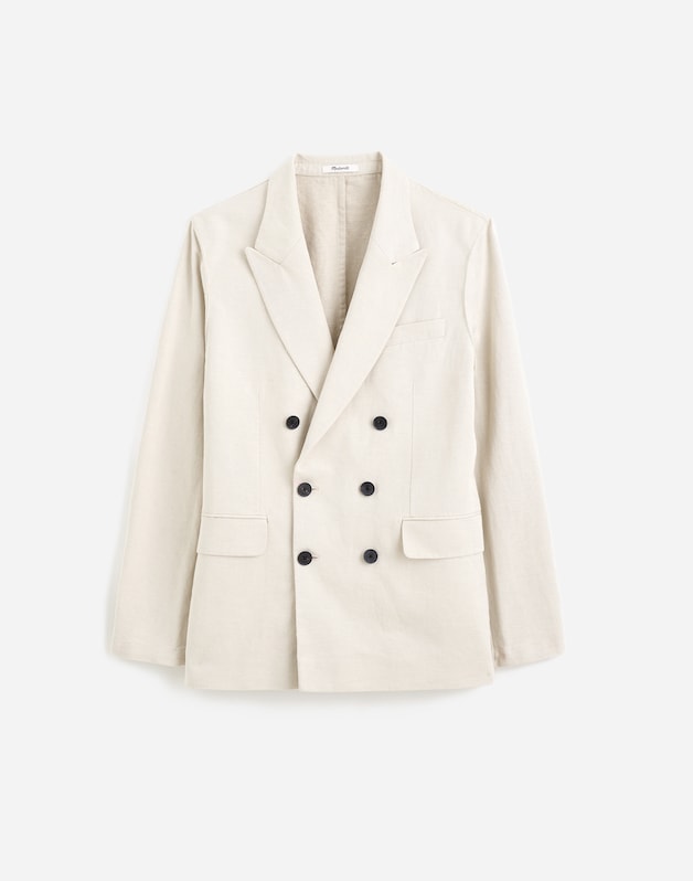 Double-Breasted Blazer in Cotton-Linen Blend BONE