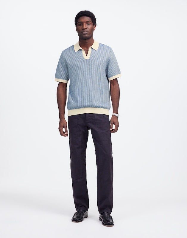 Tuck Stitch Johnny-Collar Sweater Polo DOVE