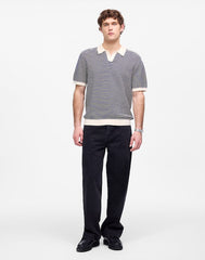 Pointelle Stitch Single-Button Sweater Polo ANTIQUE NAVY