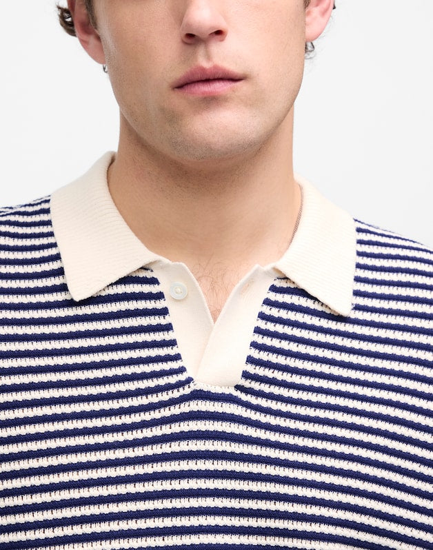 Pointelle Stitch Single-Button Sweater Polo ANTIQUE NAVY