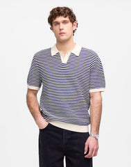 Pointelle Stitch Single-Button Sweater Polo ANTIQUE NAVY