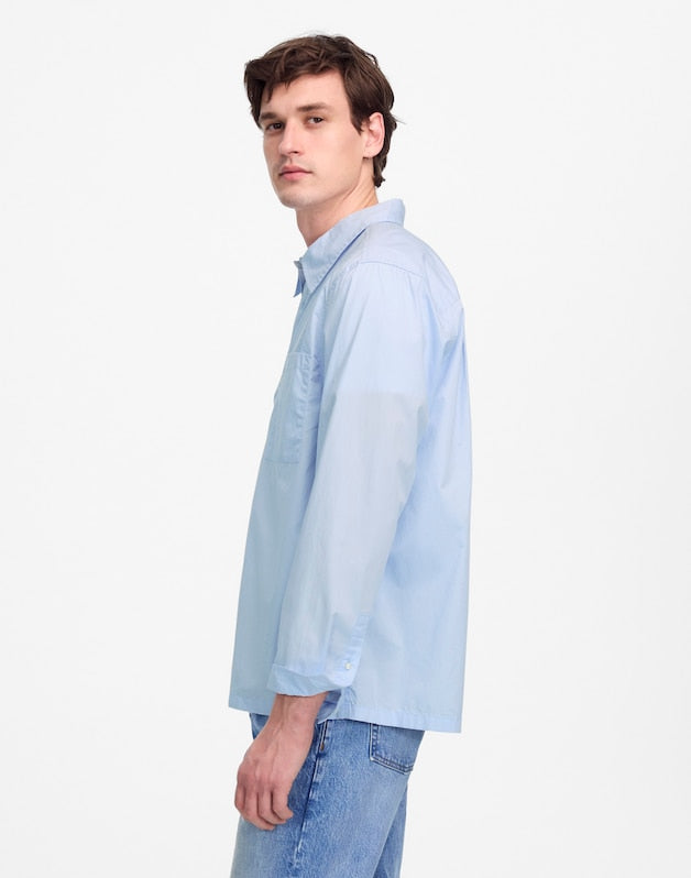 Straight-Hem Cotton Button-Up Shirt WHISPER BLUE