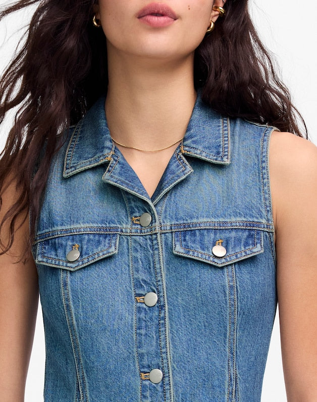 Pleated Midi Shirtdress in Billings Wash: Airy Denim Edition BILLINGS WASH