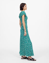 Ruched Scoopneck Midi Dress in Floral MEADOW DITSY KELLY GREEN