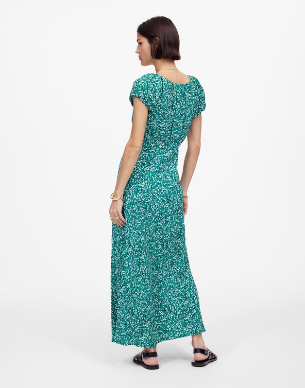 Ruched Scoopneck Midi Dress in Floral MEADOW DITSY KELLY GREEN