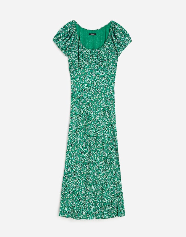 Ruched Scoopneck Midi Dress in Floral MEADOW DITSY KELLY GREEN