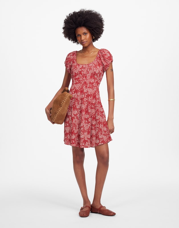 Ruched Scoopneck Mini Dress in Floral HARPER FLORAL RED WHITE