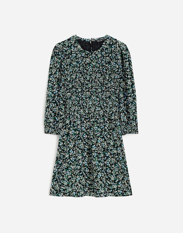 Smocked Mini Dress in Floral MEADOW DITSY BLACK
