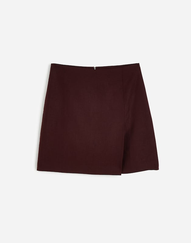 Pleated Linen Mini Skirt CHOCOLATE RAISIN