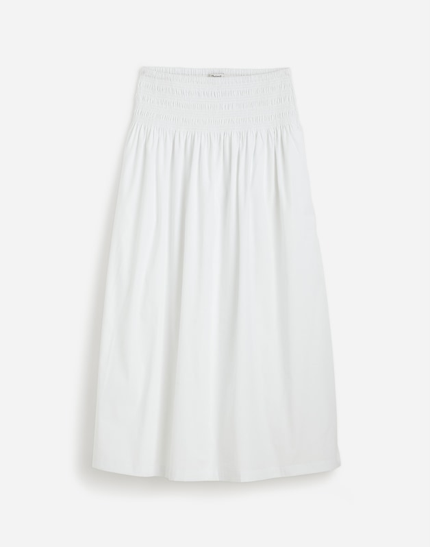 Smocked-Waist Midi Skirt in Poplin WHITE