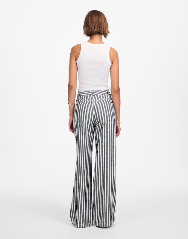 The Zoe Relaxed Wide Pant in Linen-Cotton Blend NAVY WHITE STRIPE