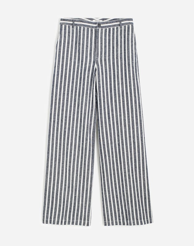 The Zoe Relaxed Wide Pant in Linen-Cotton Blend NAVY WHITE STRIPE