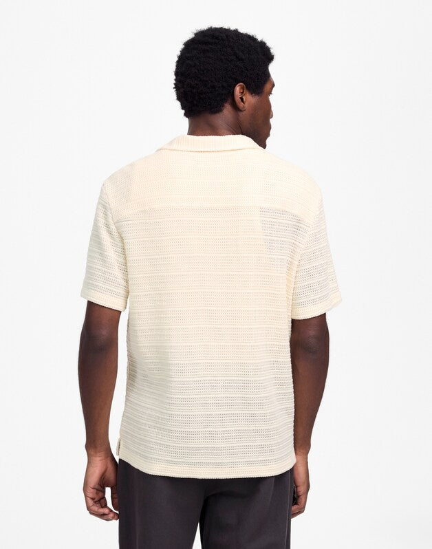 Jacquard-Knit Short-Sleeve Button-Up Shirt ANTIQUE CREAM