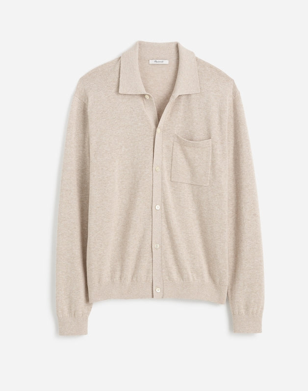 Button-Up Sweater Polo in Lightweight Cotton-Linen Blend HEATHER BROWN