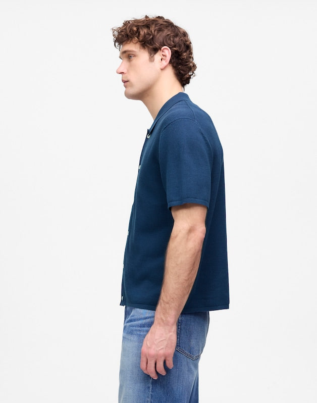 Tuck-Stitch Button-Up Sweater Polo TRUE INDIGO