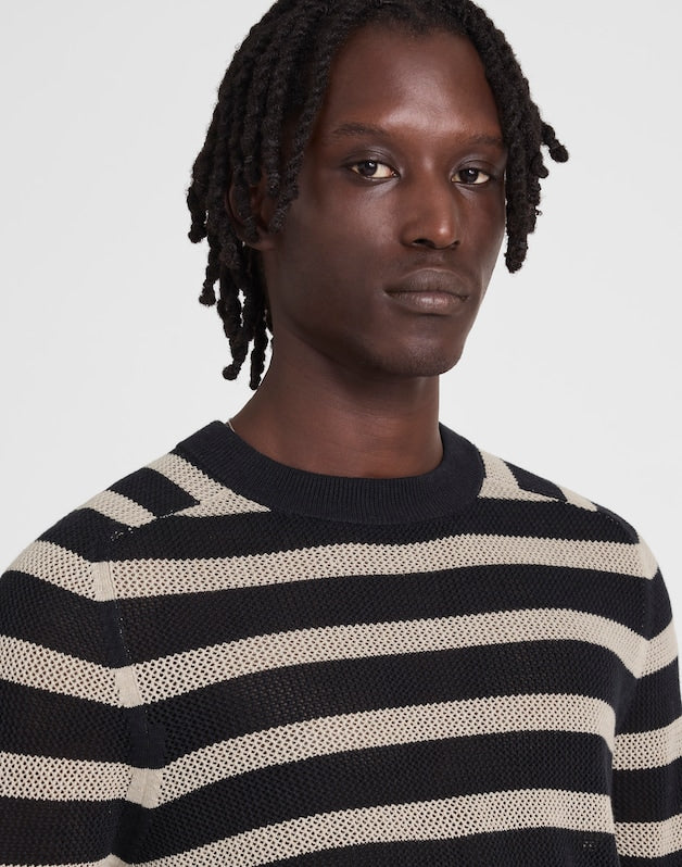 Mesh-Knit Crewneck Sweater in Lightweight Cotton-Linen Blend DARK NAVY