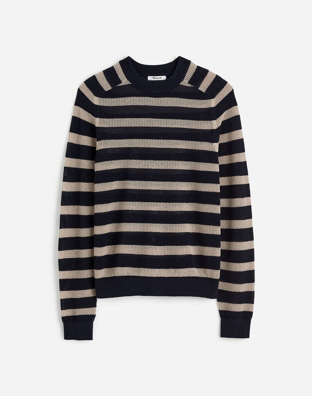 Mesh-Knit Crewneck Sweater in Lightweight Cotton-Linen Blend DARK NAVY