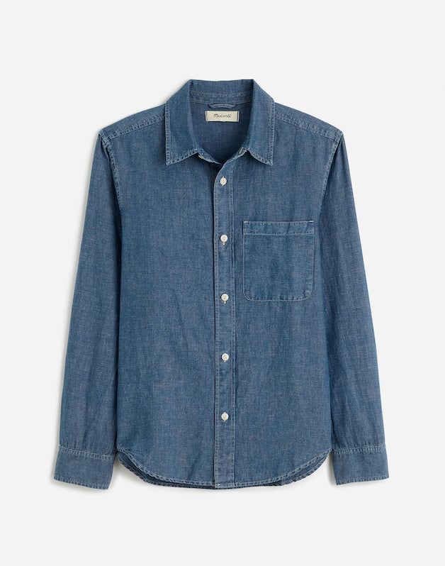 Chambray Button-Up Shirt in Cotton-Linen Blend LORENA WASH