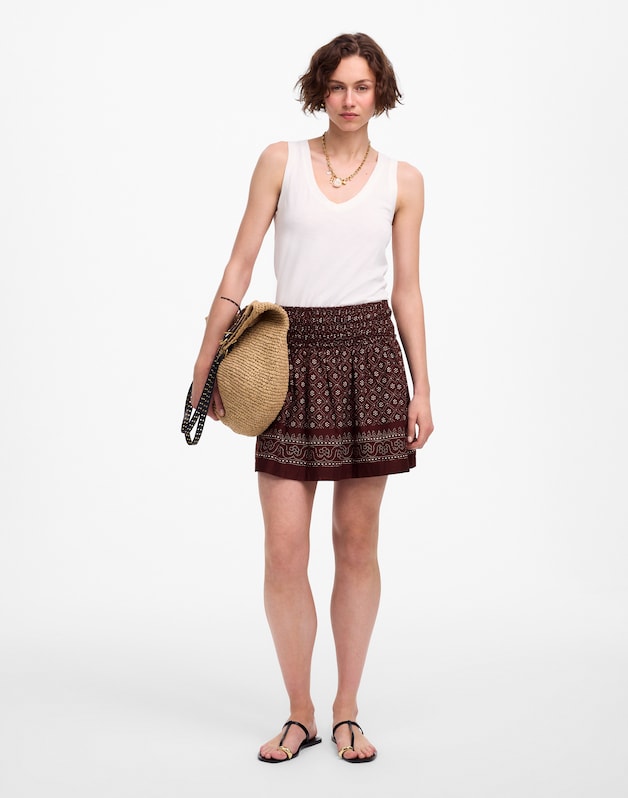 Ruffled Mini Skirt in Paisley Cotton Voile DUSTY PLUM
