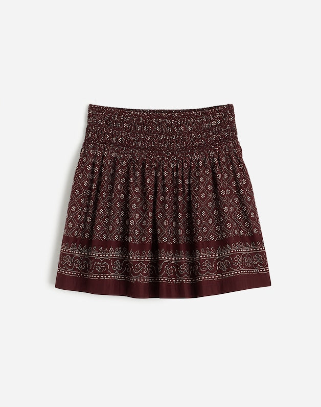 Ruffled Mini Skirt in Paisley Cotton Voile DUSTY PLUM