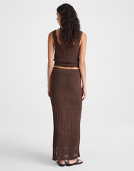 Pointelle-Stitch Maxi Skirt DARK BROWN