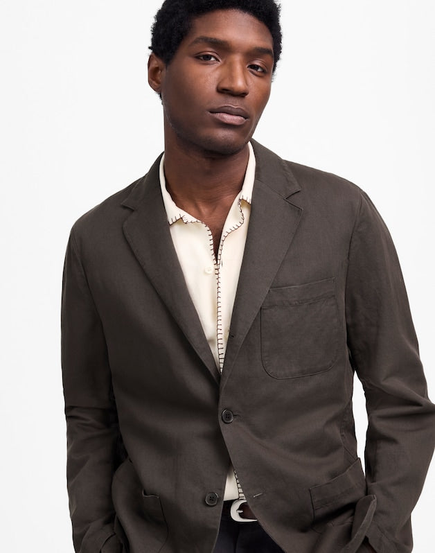 Unstructured Blazer in Cotton-Linen Blend SOFT CHARCOAL