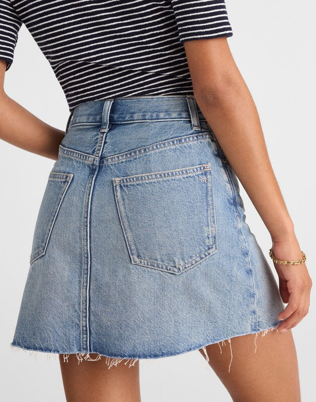 Raw-Hem Denim Mini Skirt in Kelleyville Wash KELLEYVILLE WASH