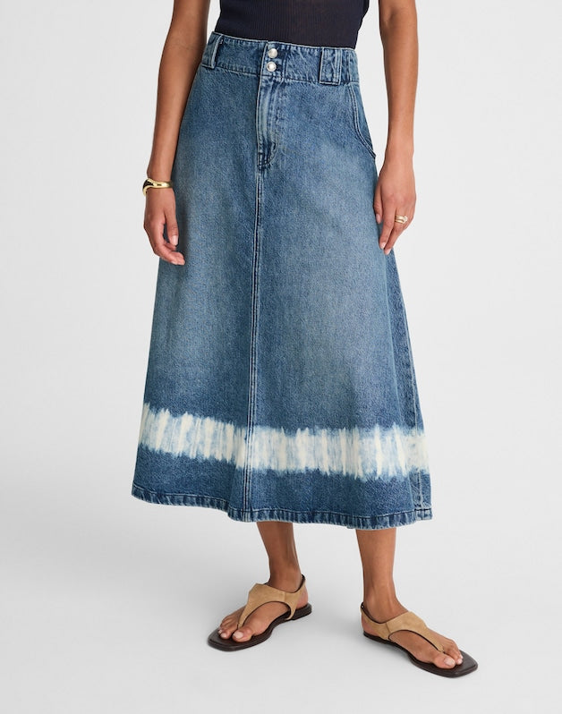 Shibori Denim A-Line Midi Skirt SHIBORI WASH