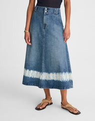 Shibori Denim A-Line Midi Skirt SHIBORI WASH