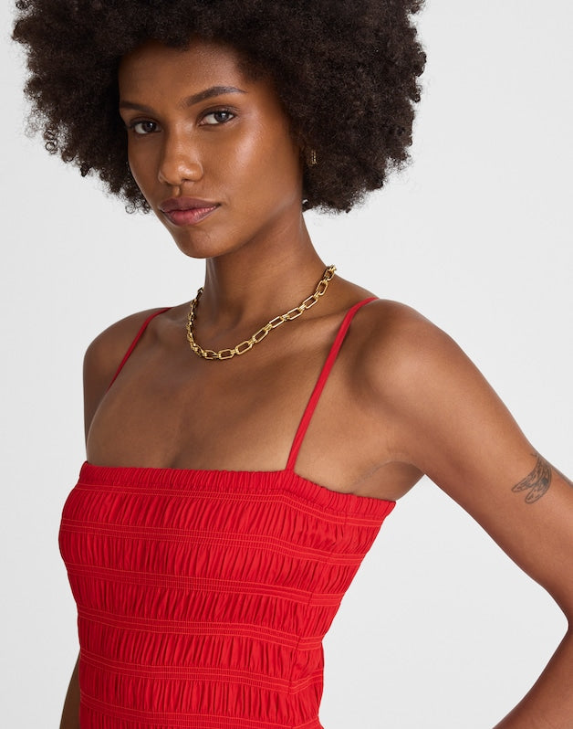 Poplin Smocked Maxi Dress FESTIVAL RED