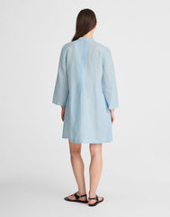 Pleated Splitneck Mini Shirtdress in Stripe BLUE WHITE MULTI STRIPE