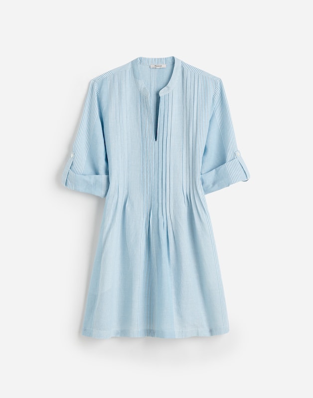 Pleated Splitneck Mini Shirtdress in Stripe BLUE WHITE MULTI STRIPE