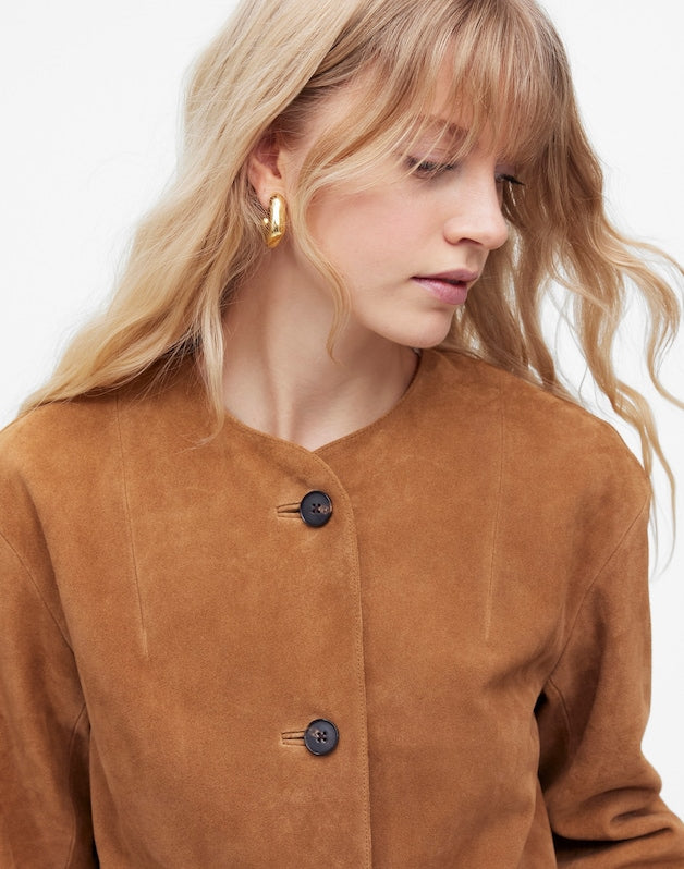 Crop Cardigan Jacket in Suede AGED COGNAC