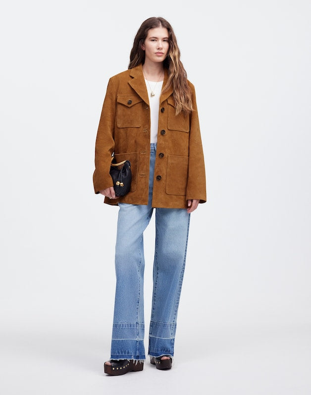 Long Chore Blazer in Suede AGED COGNAC