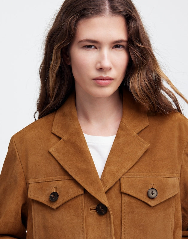 Long Chore Blazer in Suede AGED COGNAC