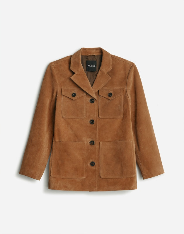 Long Chore Blazer in Suede AGED COGNAC