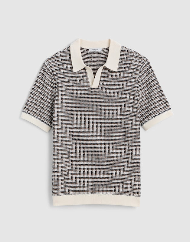 Plaid Johnny-Collar Sweater Polo VINTAGE IVORY